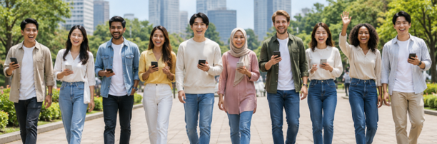 Diverse people in Japan using smartphones.