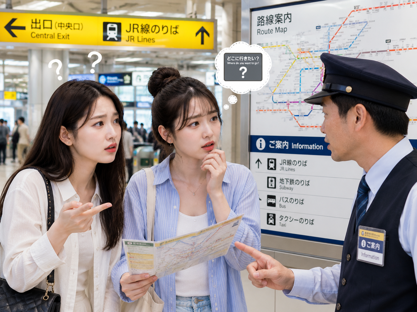 台灣旅客向日本車站工作人員詢問電車