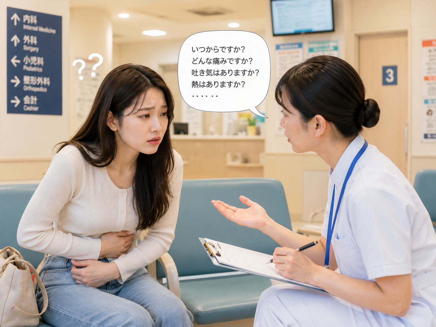 台灣旅客向日本醫護人員說明肚子痛